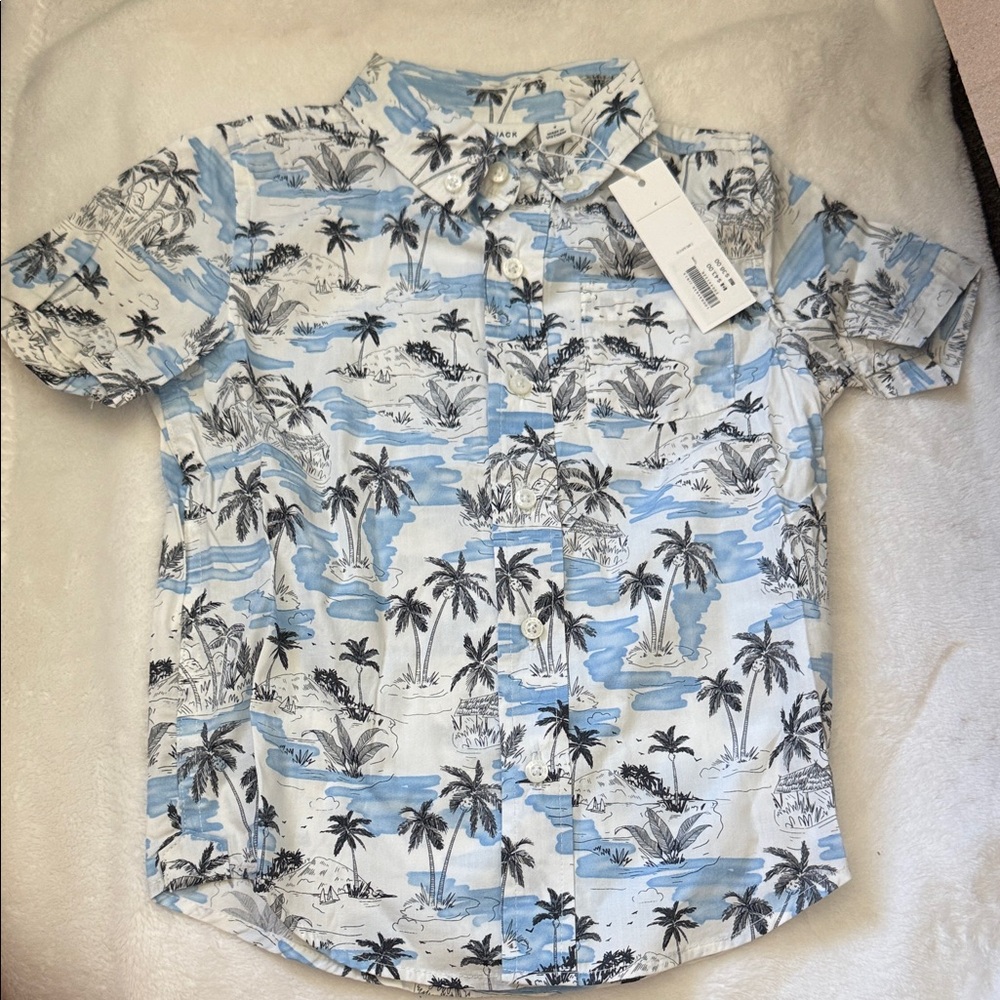 Janie and Jack Sky Blue and White Island Print Shirt